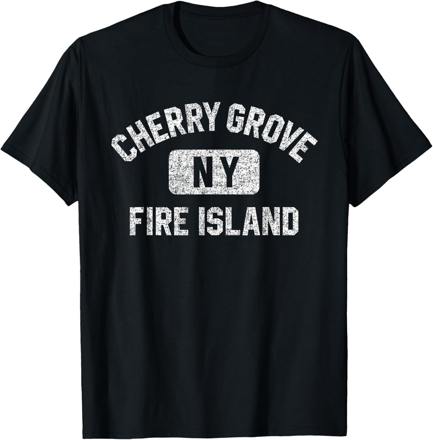 Cherry Grove Fire Island NY Gym Style Distressed White Print T-Shirt - T-Shirt | Black