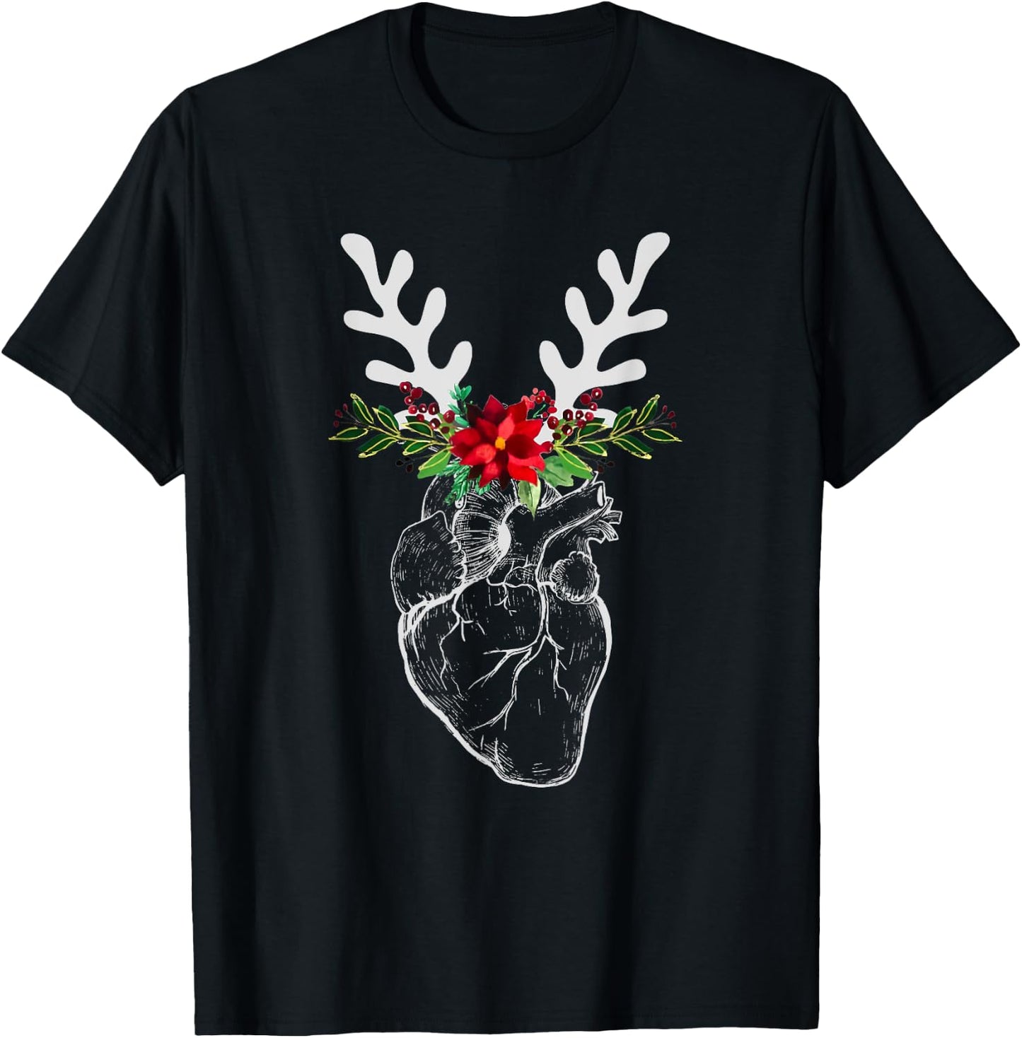 Nurse Heart Anatomy Reindeer Heart Cath Lab RN Cardiology Hu T-Shirt - T-Shirt | Black