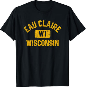 Eau Claire Wisconsin Gym Style Distressed Amber Print T-Shirt - T-Shirt | Black