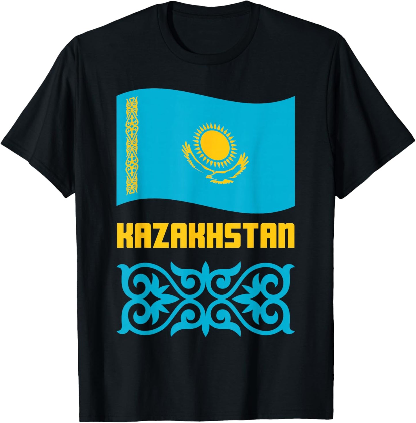Republic of Kazakhstan Qazaqstan Kazakh Kazakh Flag T-Shirt - T-Shirt | Black