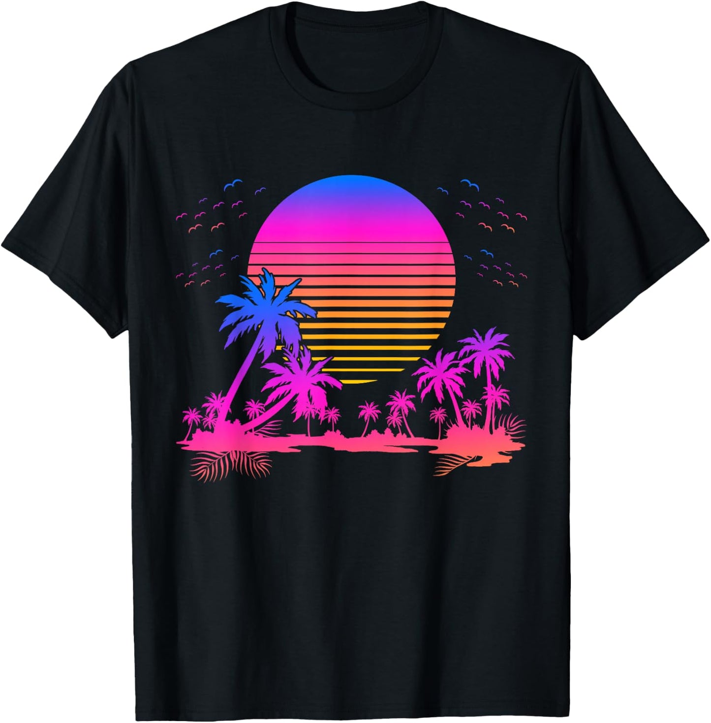 Synthwave Summer 1980s Art Retro Palm Trees Vaporwave T-Shirt - T-Shirt | Black