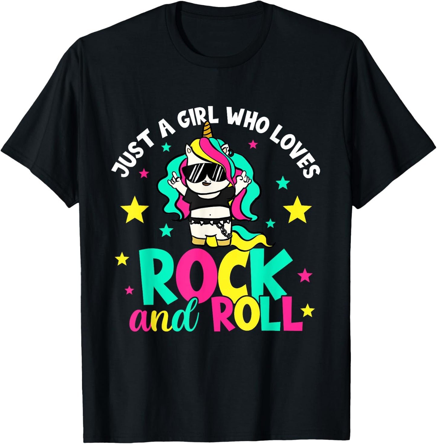 Just A Girl Who Loves Rock And Roll Funny Unicorn Lover T-Shirt - T-Shirt | Black