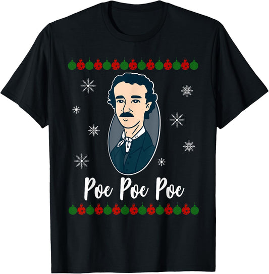 Poe Poe Poe Merry Christmas Edgar Allen Xmas Writer T-Shirt - T-Shirt | Black