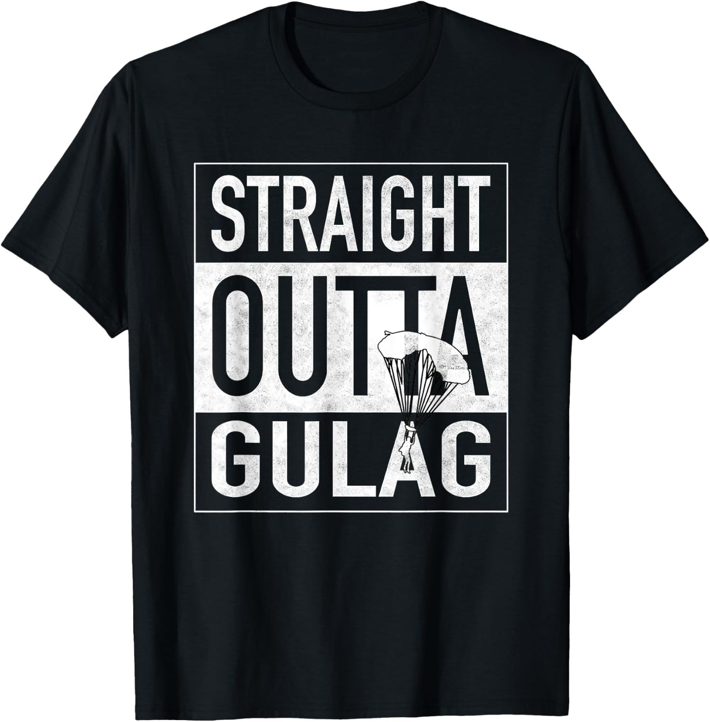 Straight Outta Gulag with Parachute for Gamers T-Shirt - T-Shirt | Black