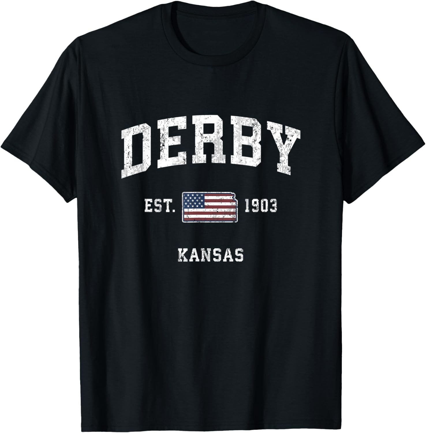 Derby Kansas KS Vintage American Flag Sports Design T-Shirt - T-Shirt | Black