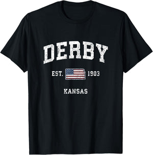 Derby Kansas KS Vintage American Flag Sports Design T-Shirt - T-Shirt | Black
