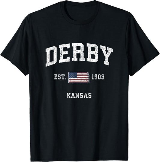 Derby Kansas KS Vintage American Flag Sports Design T-Shirt - T-Shirt | Black
