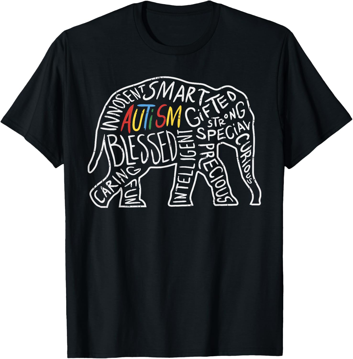 Autism Awareness Elephant Shirt Words Animal Lover Gift T-Shirt - T-Shirt | Black