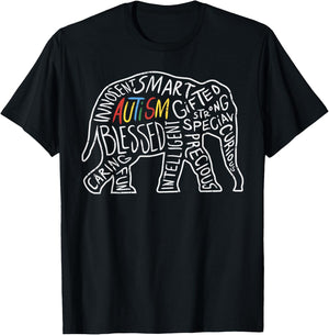 Autism Awareness Elephant Shirt Words Animal Lover Gift T-Shirt - T-Shirt | Black