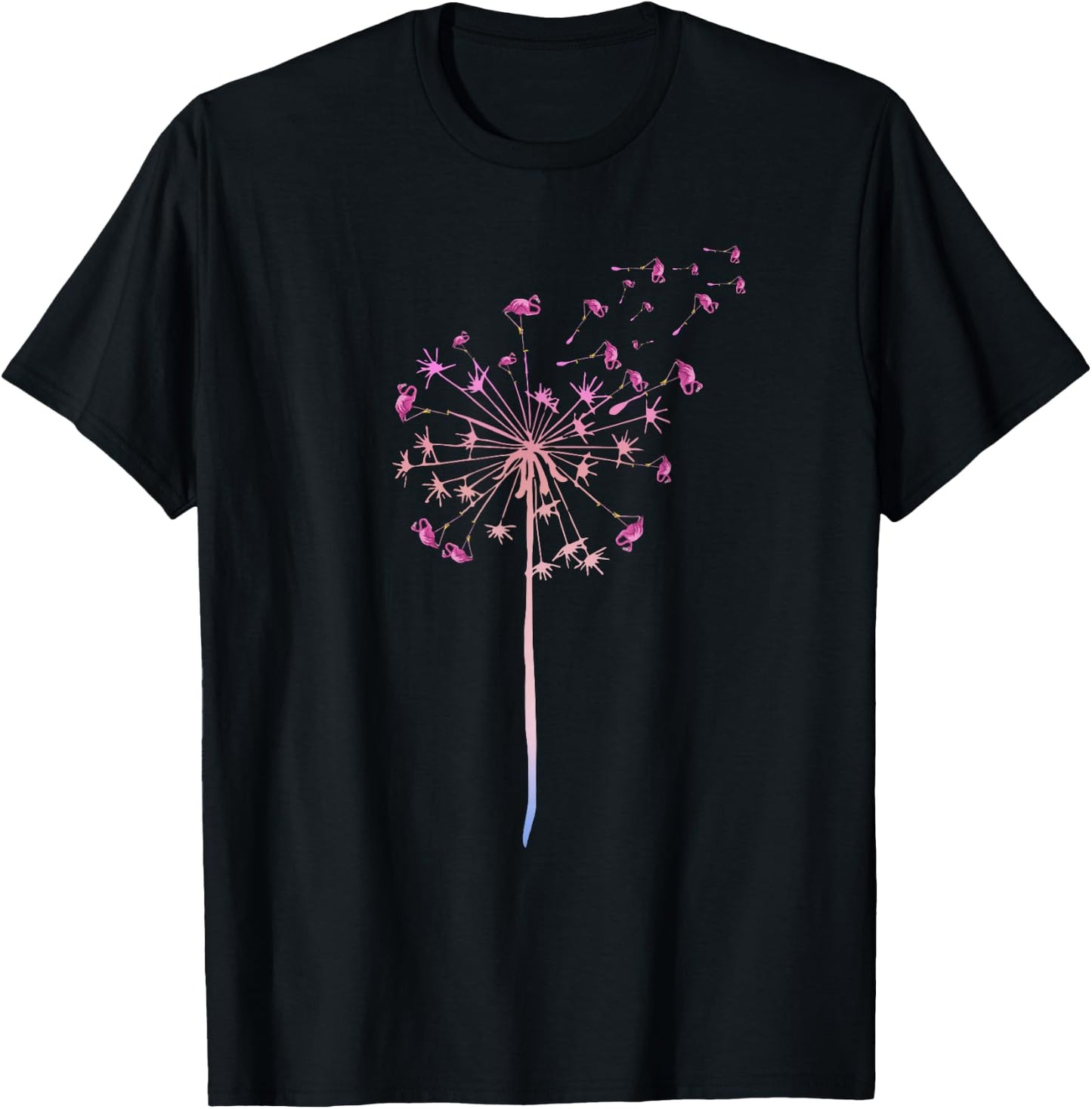 Dandelion Tropical Animal Exotic Bird Pink Flamingo T-Shirt - T-Shirt | Black