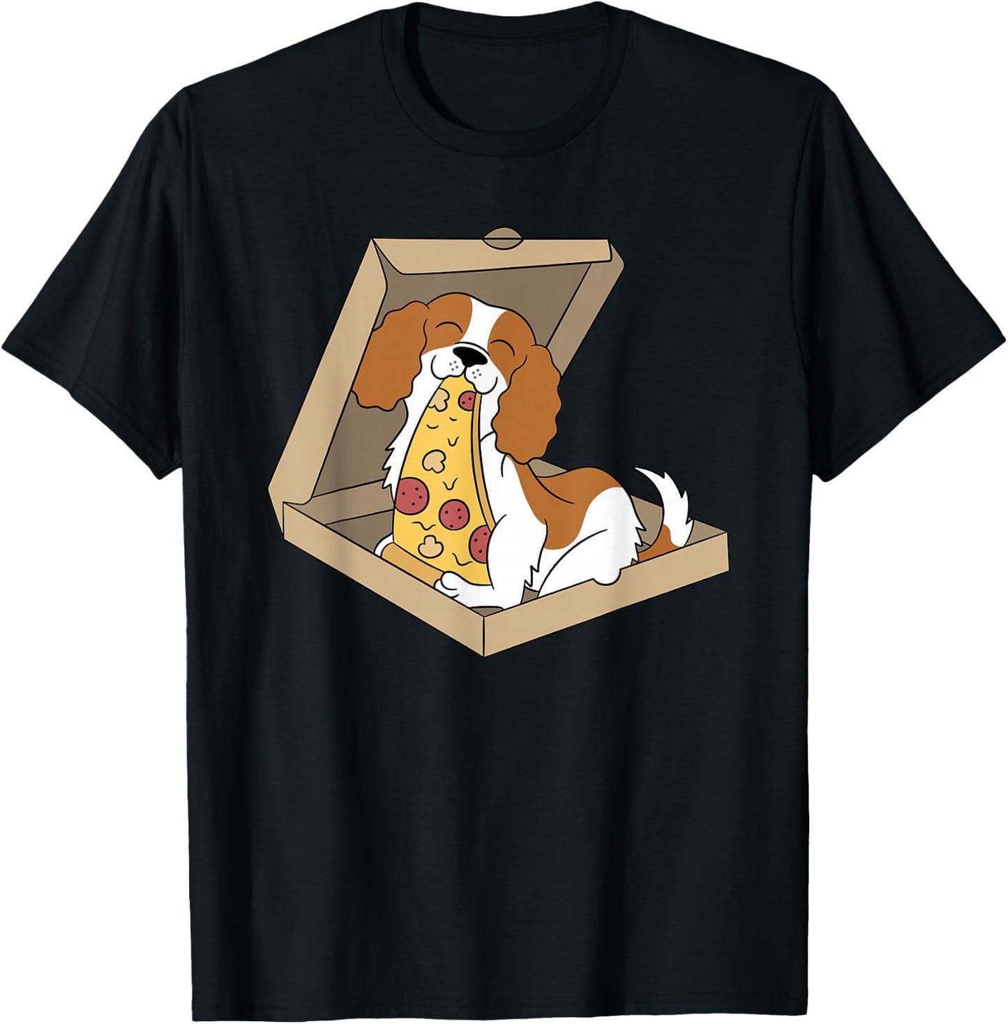 Cavalier King Charles Spaniel Pizza Food Funny Dog Women Girls Kids T-Shirt - T-Shirt | Black