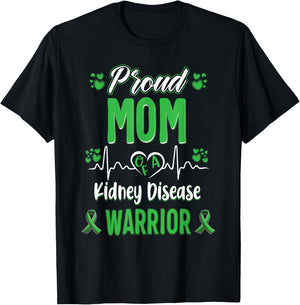 proud Mom kidney disease warrior awareness ribbon green T-Shirt - T-Shirt | Black