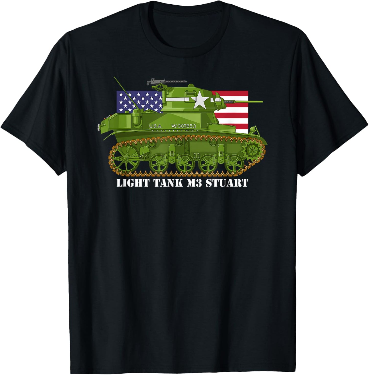 Light Tank M3 Stuart WW2 American Tanks USA Flag Women Kids Men T-Shirt - T-Shirt | Black