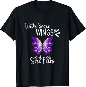 Purple Butterfly ,With Brave Wings She Flies Women T-Shirt - T-Shirt | Black