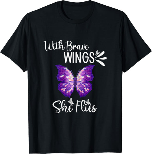 Purple Butterfly ,With Brave Wings She Flies Women T-Shirt - T-Shirt | Black