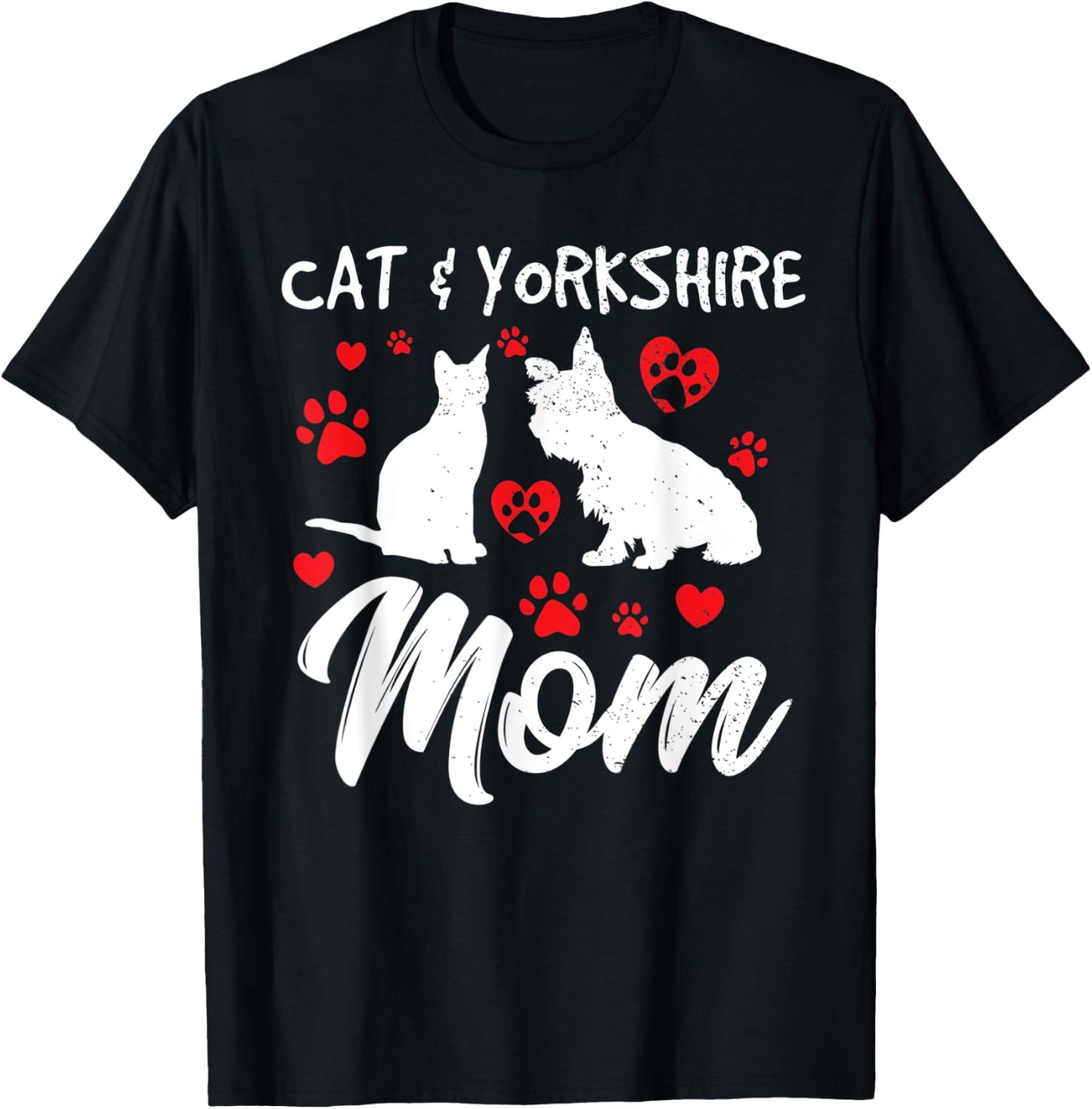 Cat and Yorkie Dog Mom Cute Yorkshire Mama Dog Owner Mother T-Shirt - T-Shirt | Black