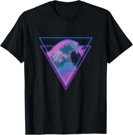 Kanagawa Great Wave Japan Aesthetic Vaporwave E-Girls Glitch T-Shirt - T-Shirt | Black