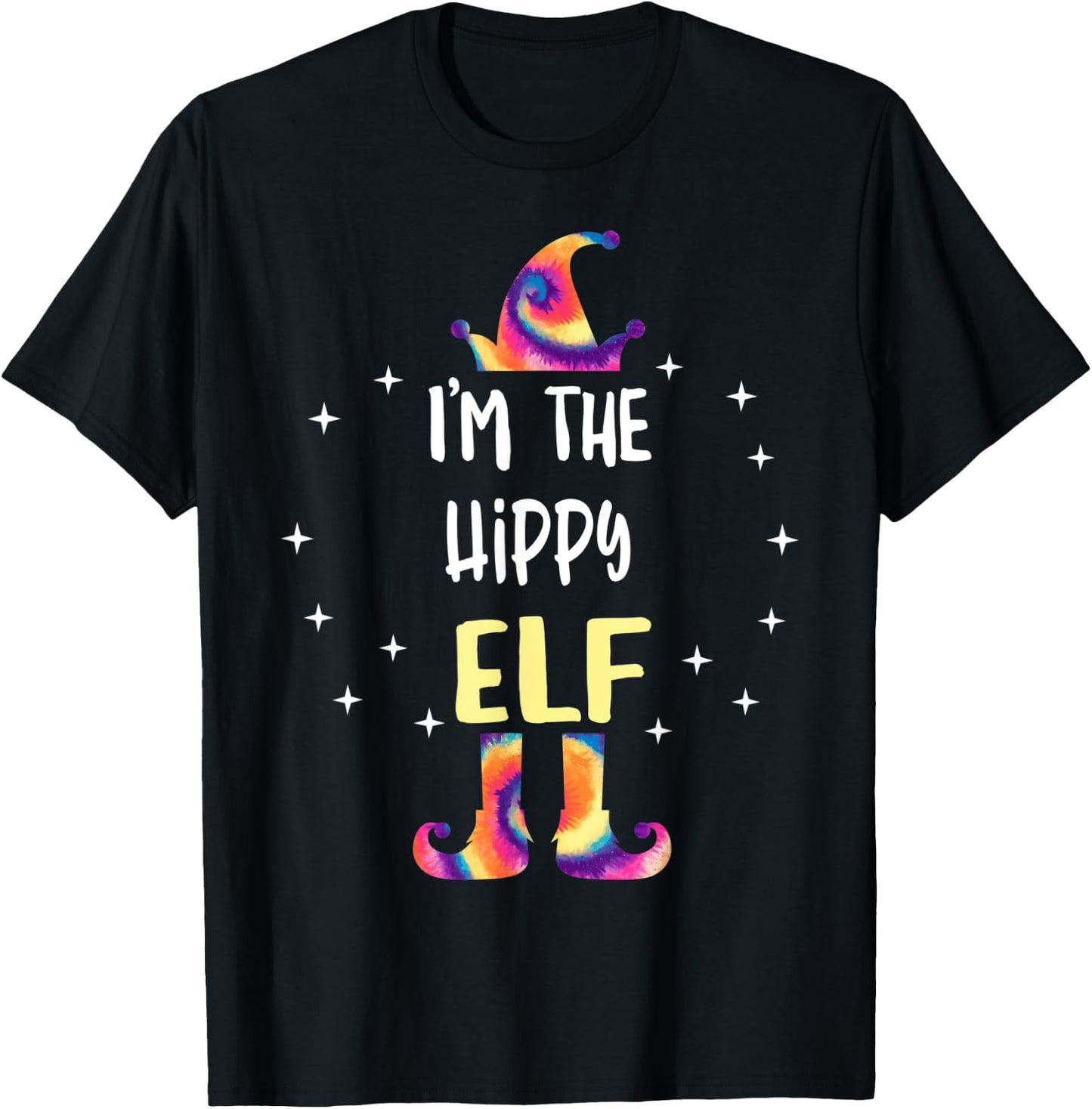 I'm The Hippy Elf Tie Dye Christmas Matching Family T-Shirt - T-Shirt | Black