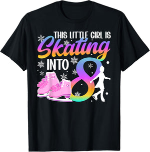8th Birthday Party Ice Skating Girl 8 Year Old Ice Skater T-Shirt - T-Shirt | Black