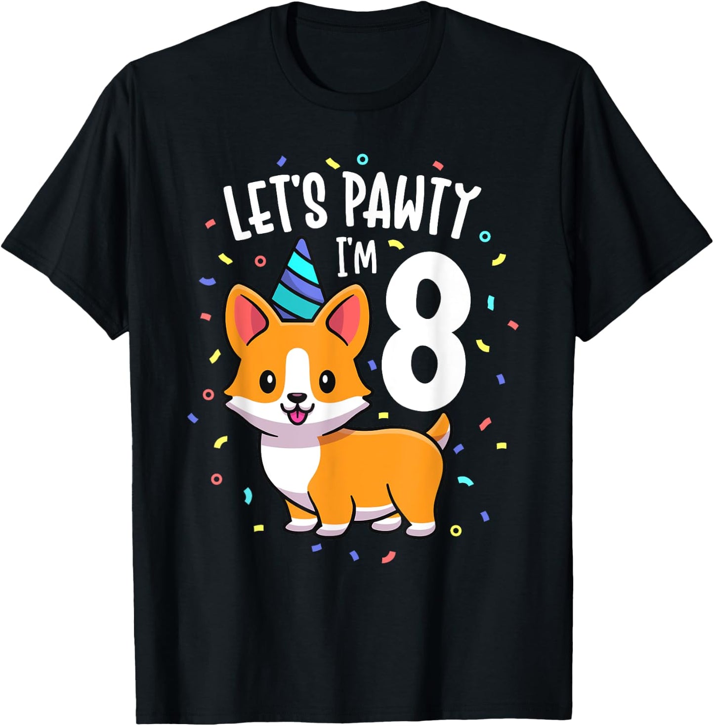 8 Years Old Corgi Dog Lover 8th Birthday Party Outfit Kid T-Shirt - T-Shirt | Black
