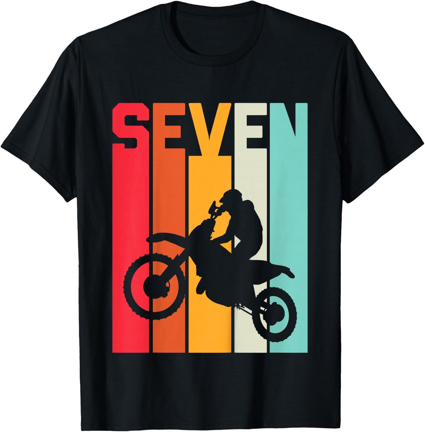 7th Birthday Retro Motocross 7 Years Boys Girl Dirt Bike T-Shirt - T-Shirt | Black