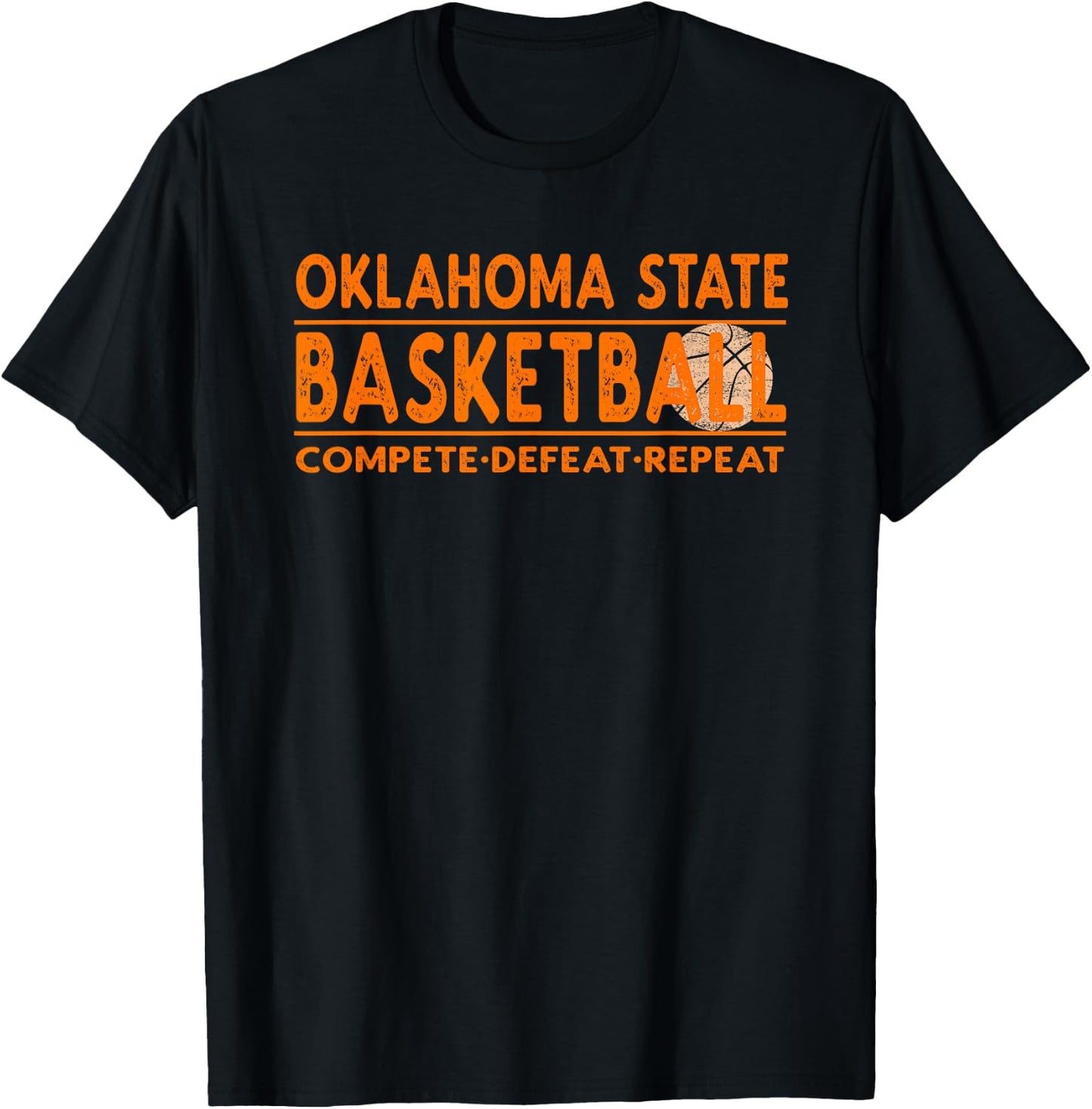 Oklahoma State Basketball - Compete Defeat Repeat T-Shirt - T-Shirt | Black