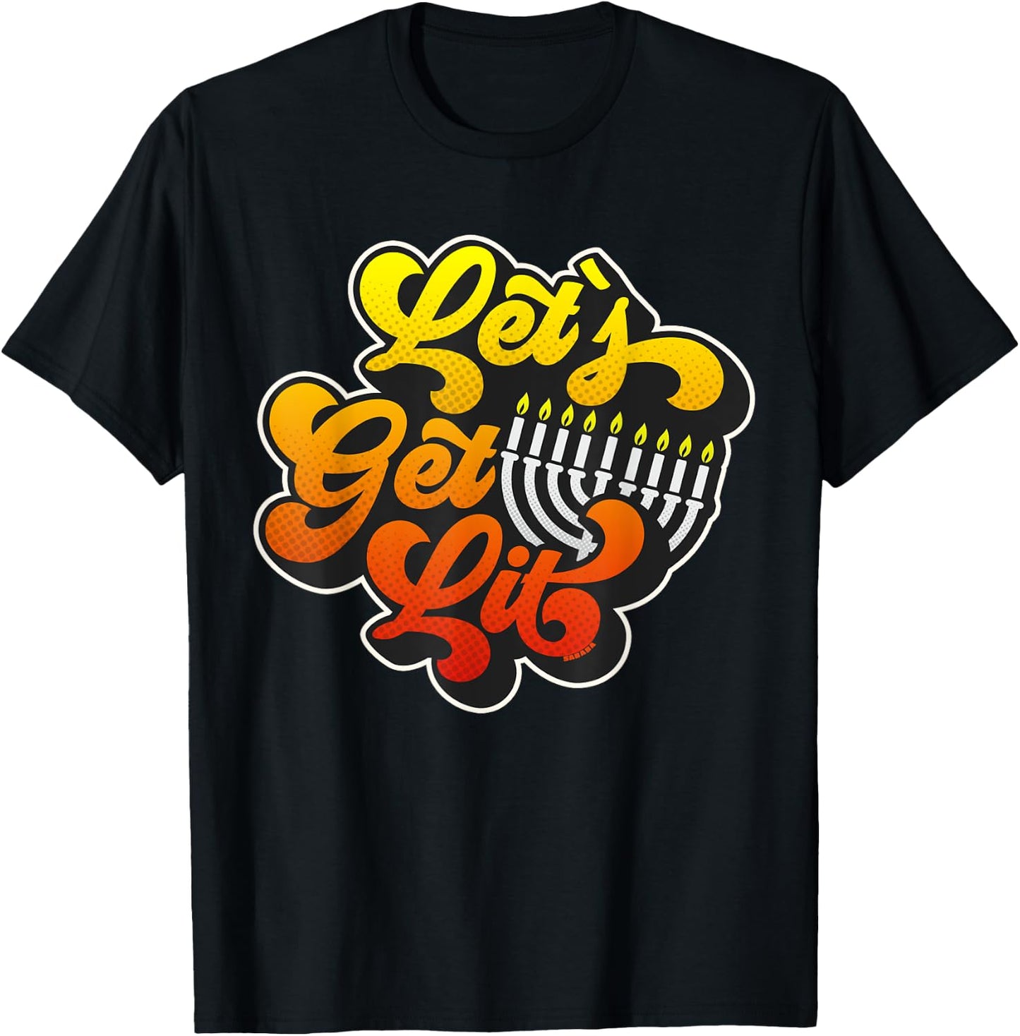 Let's Get Lit Jewish Humor Funny Gift Hanukkah Retro T-Shirt - T-Shirt | Black