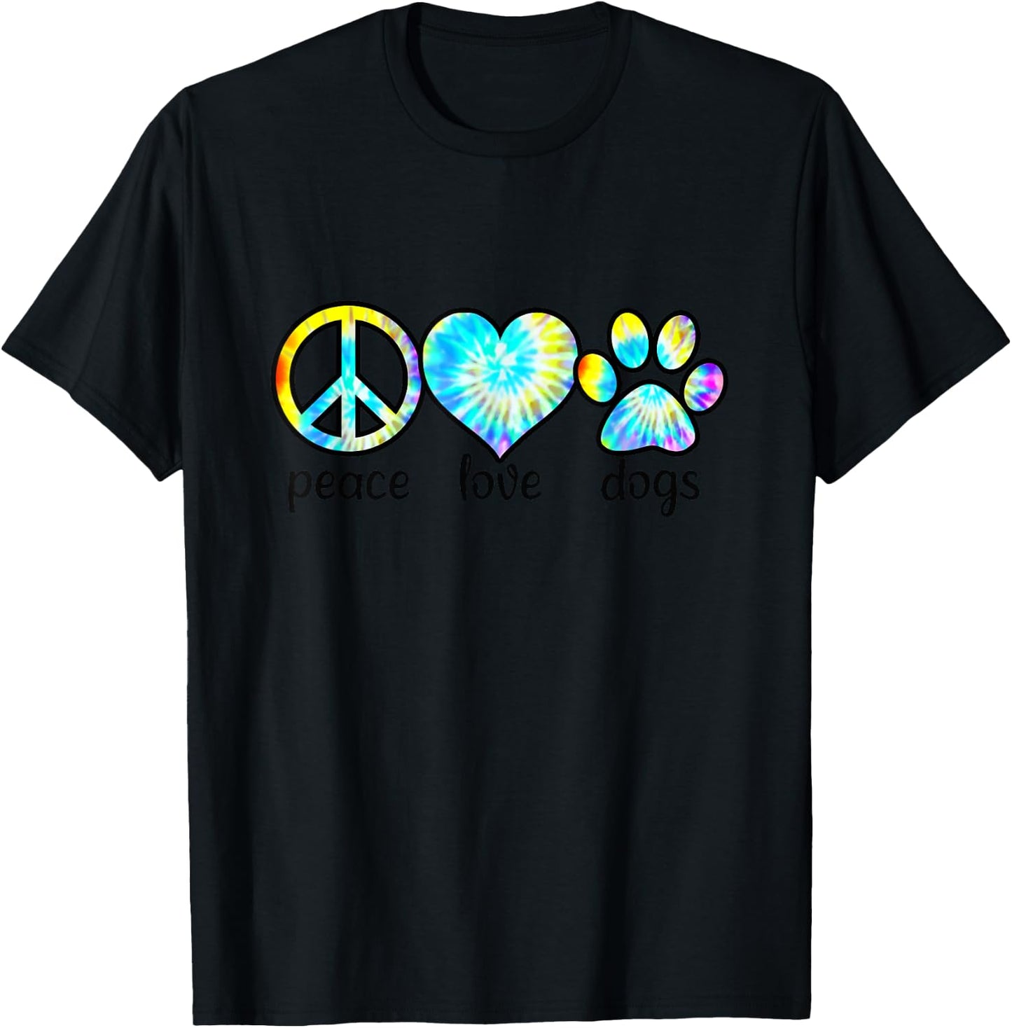 Dog Love Shirt Dog Mom Dog Dads Gift Peace Love Dogs Tie Dye Women Girls Kids T-Shirt - T-Shirt | Black