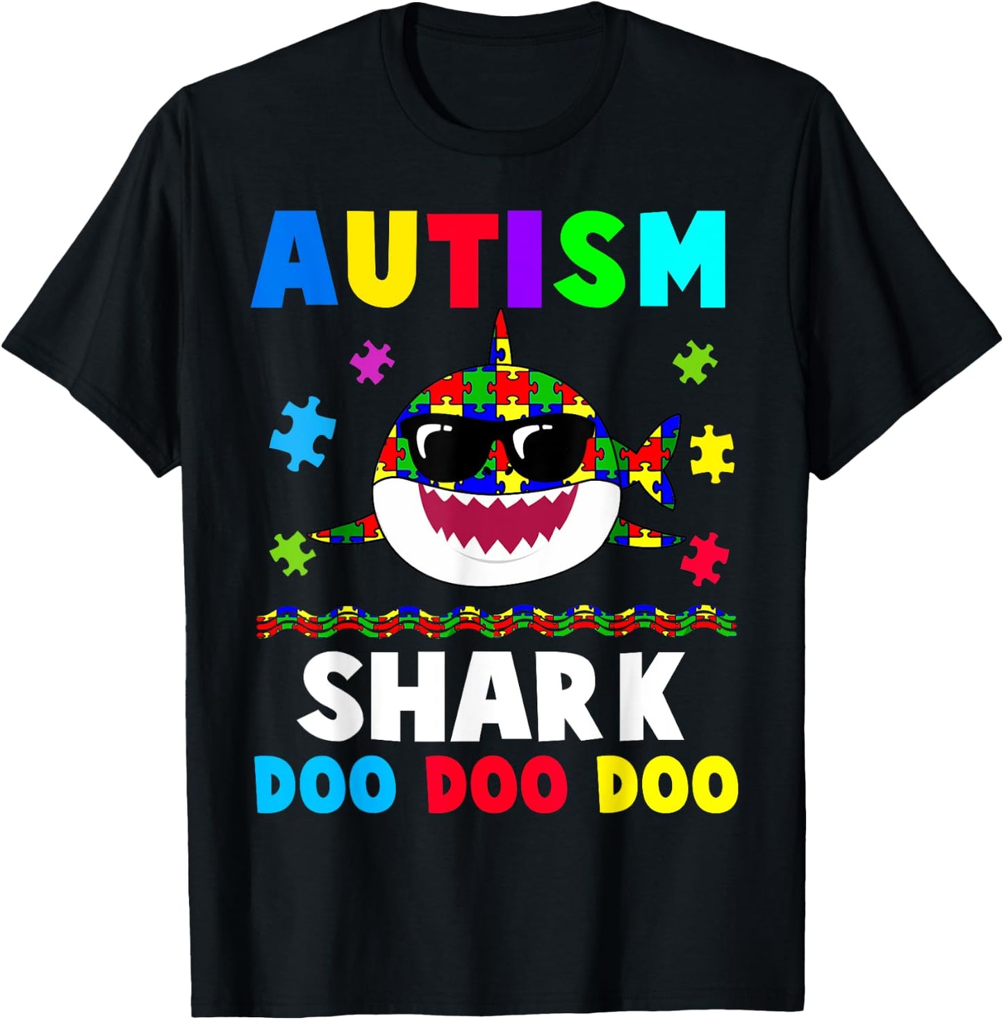 Funny Autism Shark Awareness Support Cute Gift T-Shirt - T-Shirt | Black