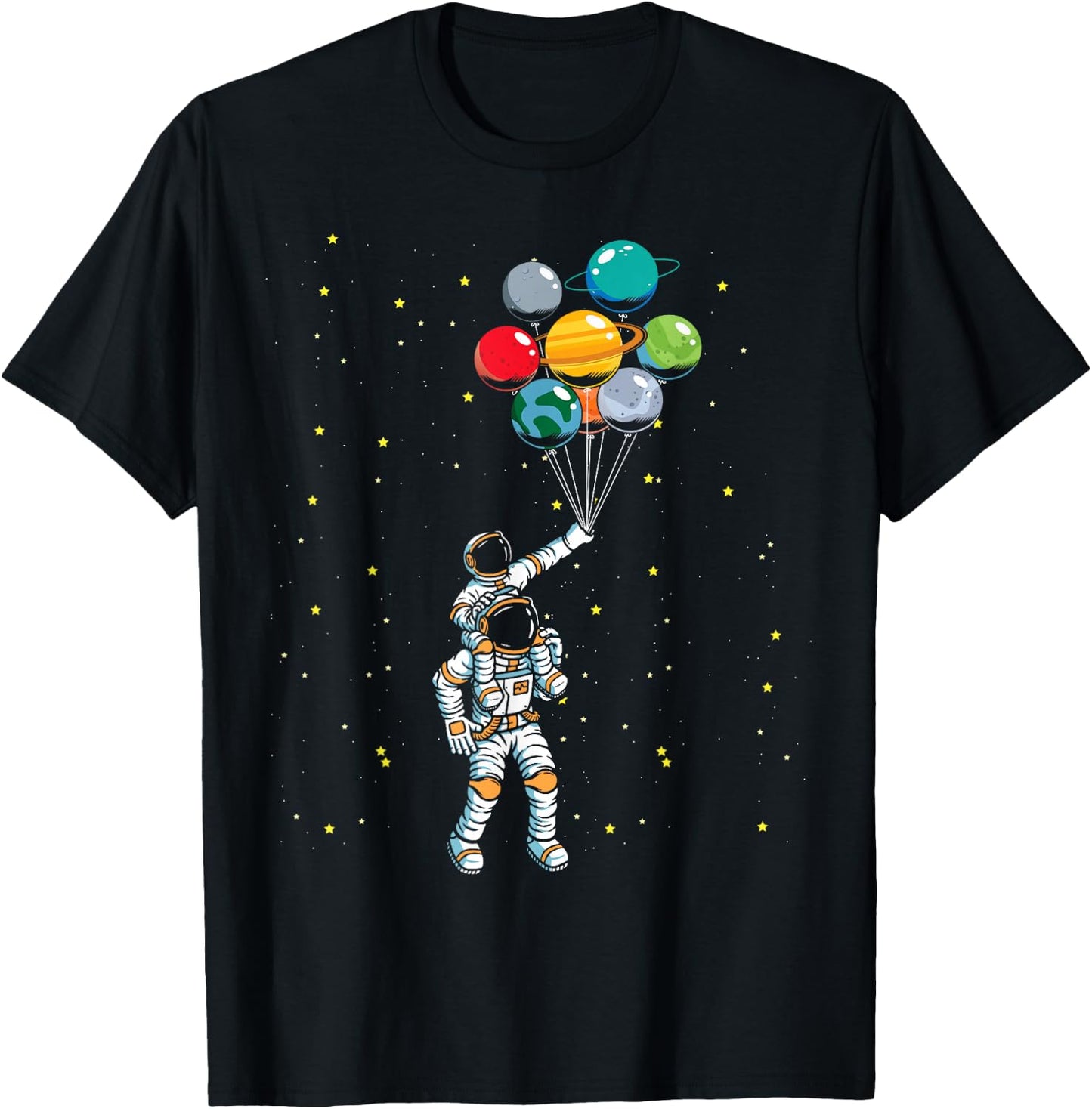 Universe Galaxy Space Planets Balloon Space Astronaut T-Shirt - T-Shirt | Black