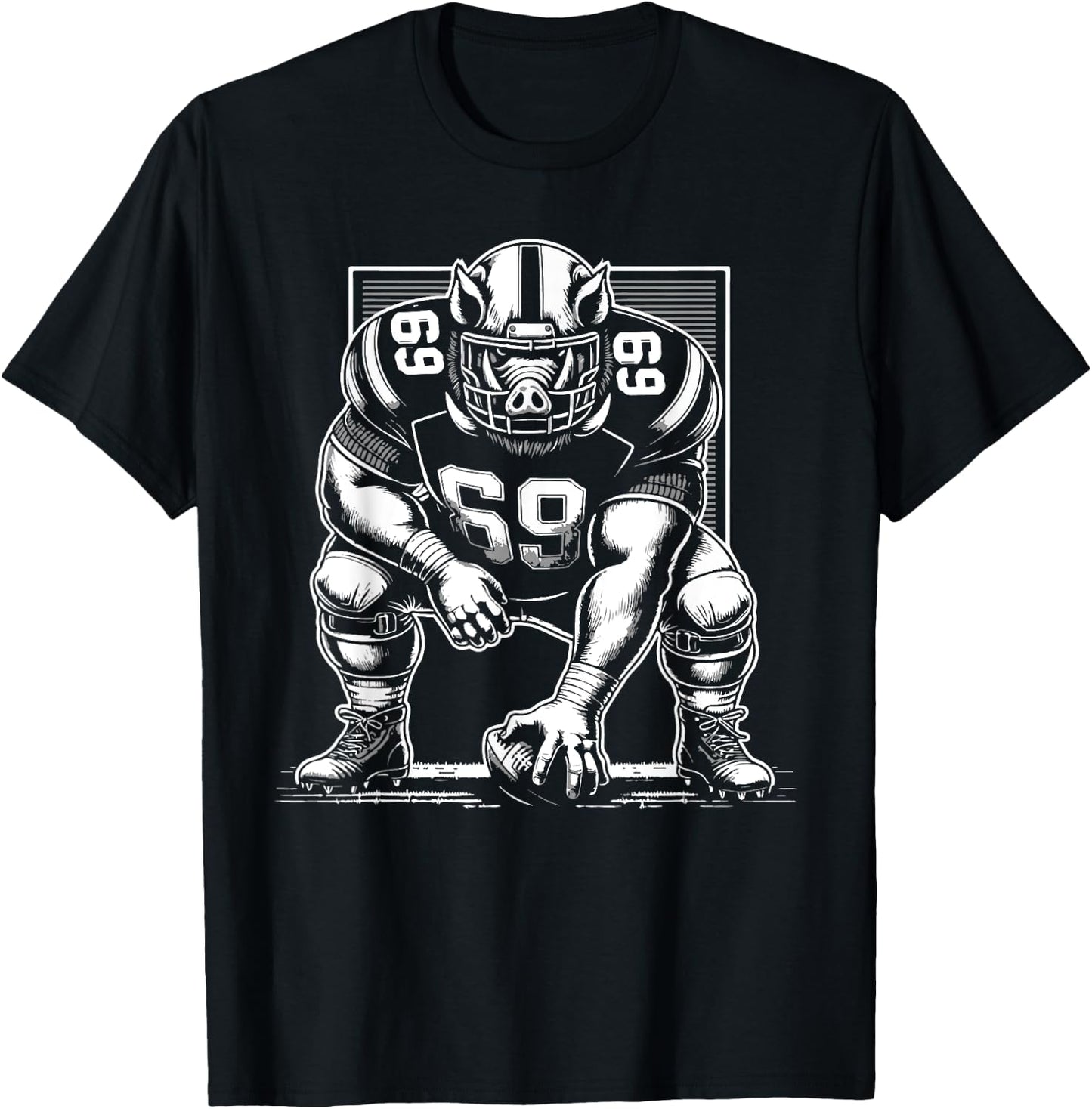 Awesome Hog Offensive Lineman Pig Line Center Football T-Shirt - T-Shirt | Black