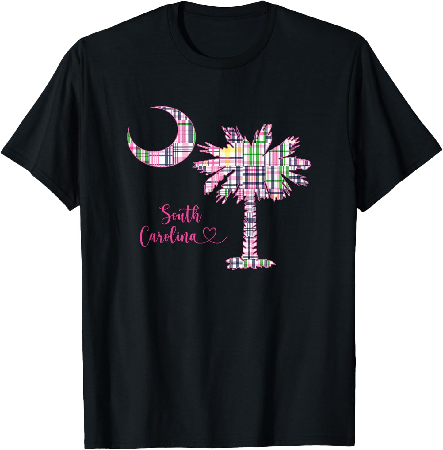 Hilton Head Island South Carolina Palm Moon Madras Plaid T-Shirt - T-Shirt | Black