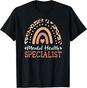 Mental Health Specialist Leopard Rainbow T-Shirt - T-Shirt | Black