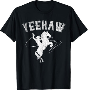 Funny Western Gift Horse Bull Riding Rodeo Yeehaw Cowboy T-Shirt - T-Shirt | Black
