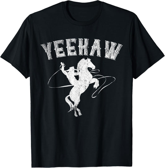 Funny Western Gift Horse Bull Riding Rodeo Yeehaw Cowboy T-Shirt - T-Shirt | Black