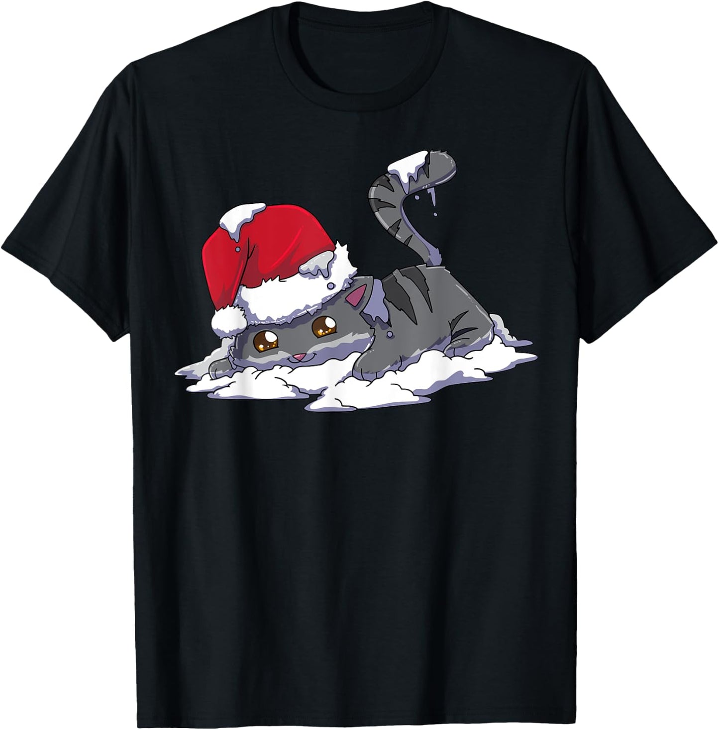 Christmas Anime Kawaii Neko Cat T-Shirt - T-Shirt | Black