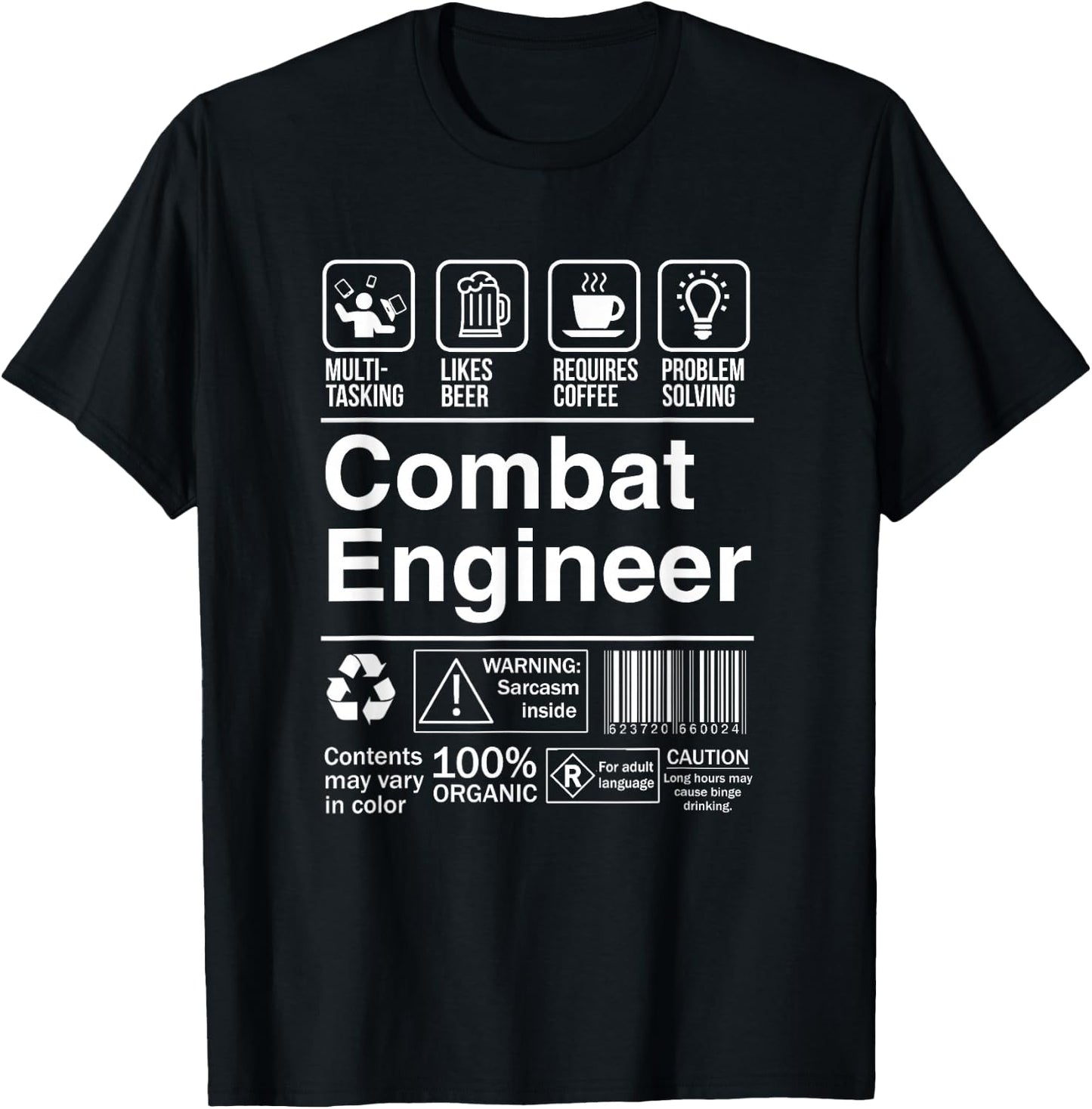 Combat Engineer Product Label Funny Gift T-Shirt - T-Shirt | Black