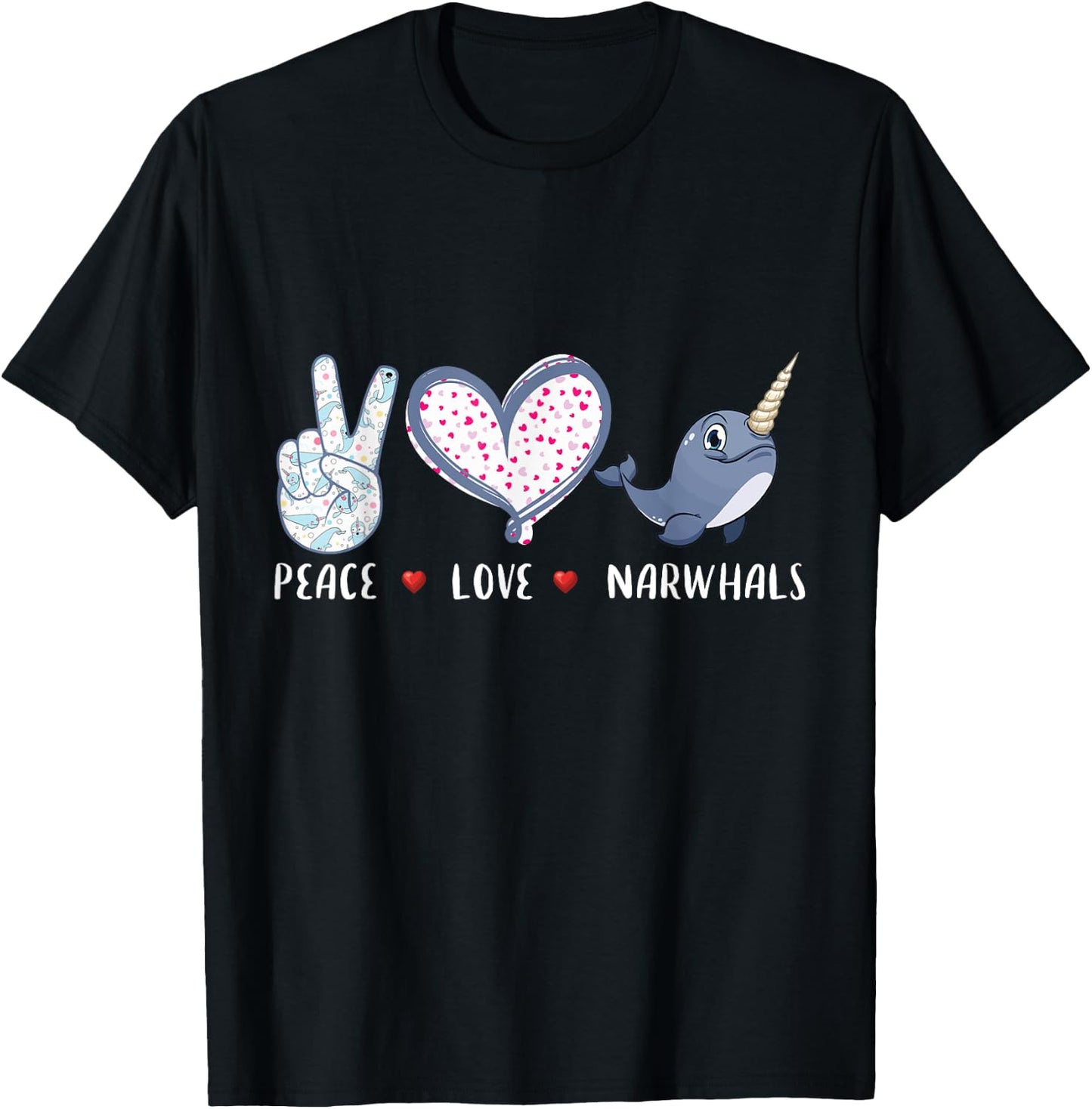 Peace love Narwhals gifts for girls boys kids women men T-Shirt - T-Shirt | Black