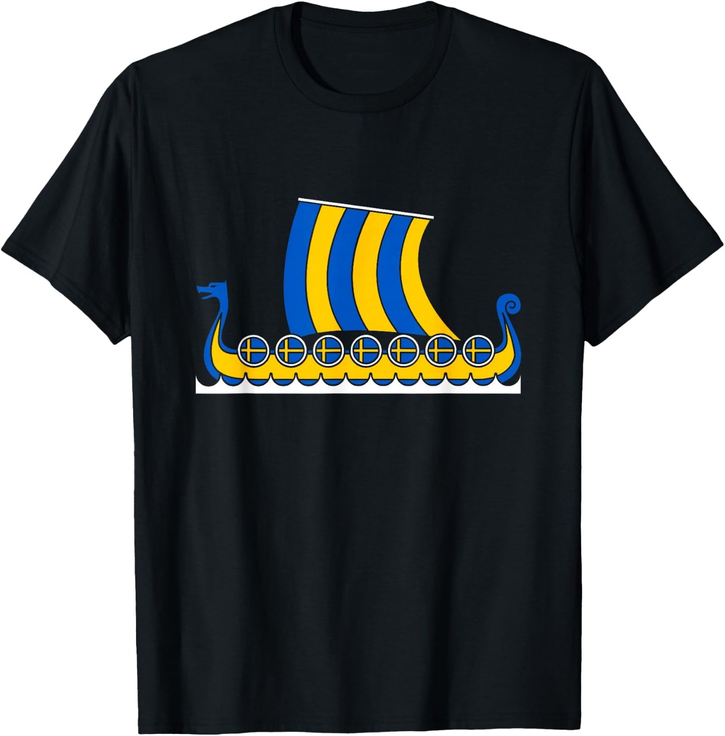 Swedish Viking Ship Sverige Sweden Flag Dragon Boat Viking T-Shirt - T-Shirt | Black