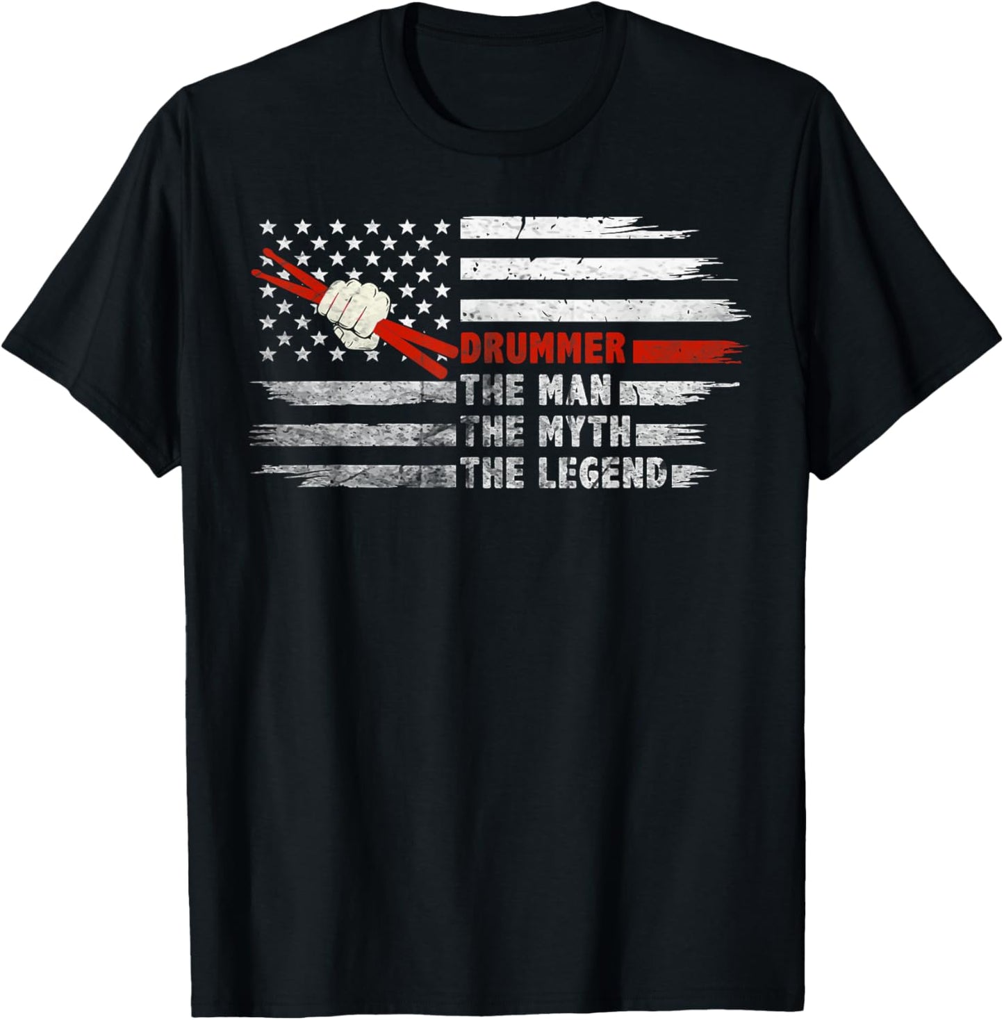 Drummer The Man Myth Legend Cool Drum Sticks American Flag T-Shirt - T-Shirt | Black