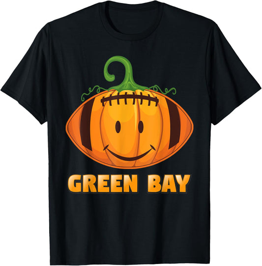 Pumpkin Halloween Costume Green Bay Football Cool Smile Face T-Shirt - T-Shirt | Black