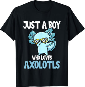 Mexican Walking Fish Just A Boy Who Loves Axolotls T-Shirt - T-Shirt | Black