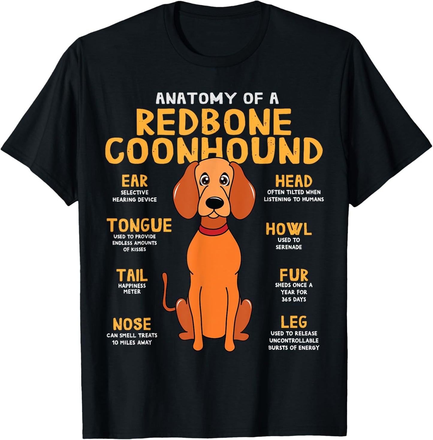 Redbone Coonhound Anatomy Funny Dog Mum Dad Gift T-Shirt - T-Shirt | Black