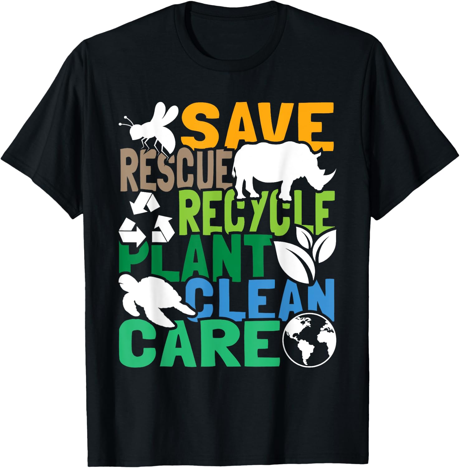 Save Bees Rescue Animals Recycle Plastic - Earth Day T-Shirt - T-Shirt | Black