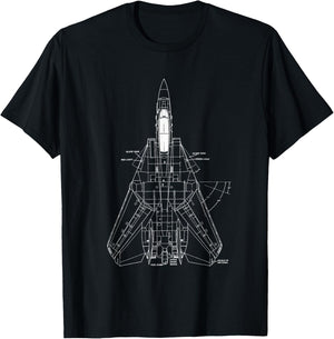F14 Tomcat Navy Fighter Jet Diagram Blueprint T-Shirt - T-Shirt | Black