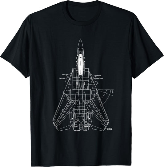 F14 Tomcat Navy Fighter Jet Diagram Blueprint T-Shirt - T-Shirt | Black