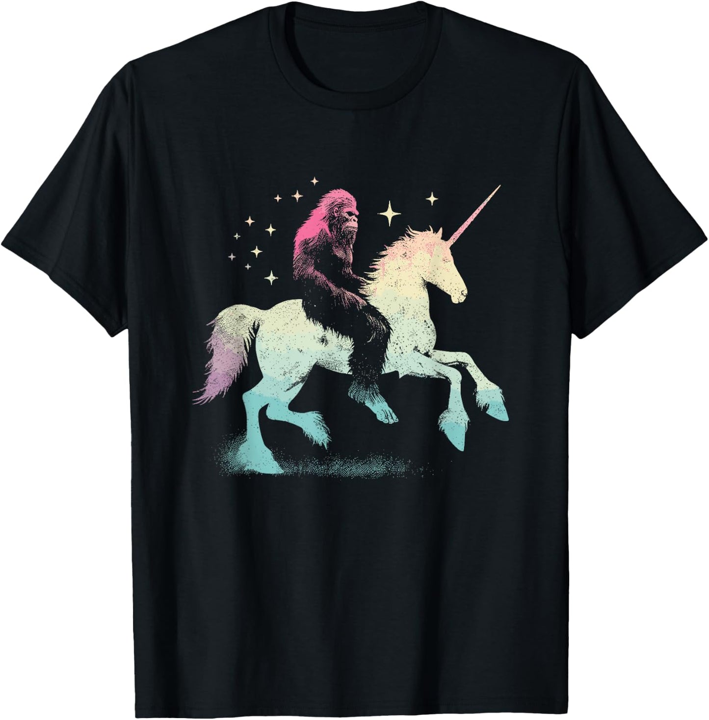 Bigfoot Riding A Unicorn - Funny Graphic Sasquatch Lover T-Shirt - T-Shirt | Black