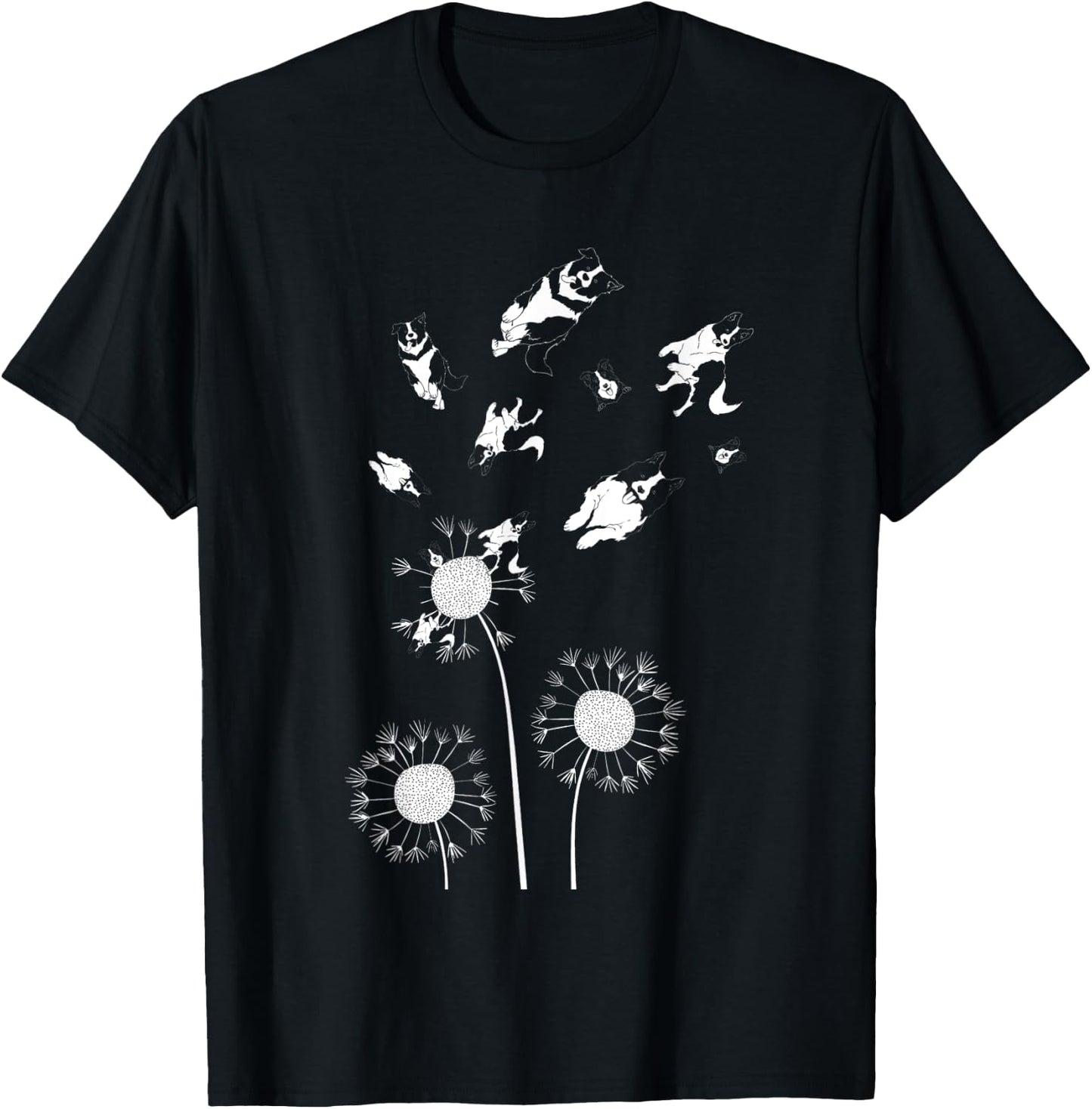 Floral Flower Dandelion Dog Lover Border Collie Women Kids T-Shirt - T-Shirt | Black