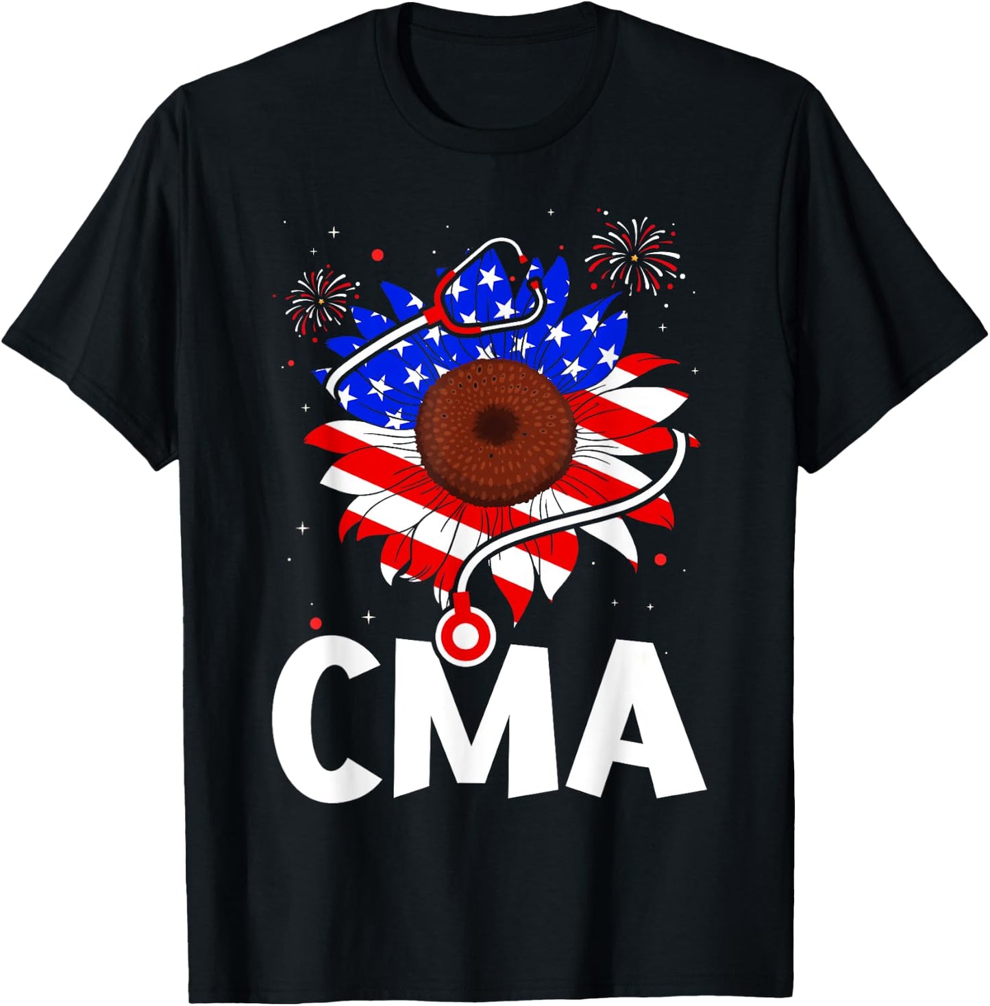 Patriotic Nurse CMA 4th Of July American Flag Sunflower Love Kids Men T-Shirt - T-Shirt | Black