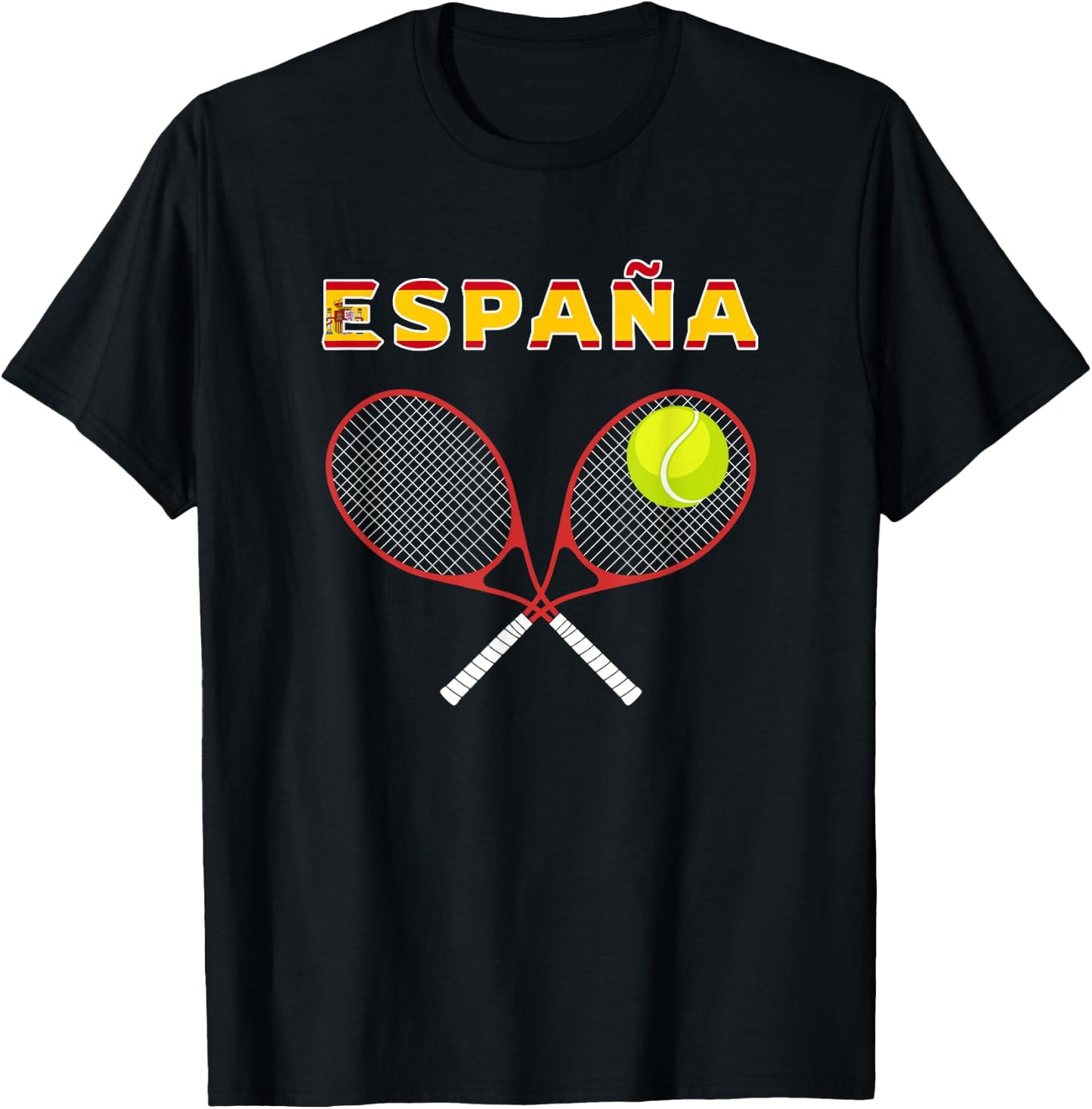 Spain Tennis Ball, Racket / Country Flag España Player, Fans T-Shirt - T-Shirt | Black